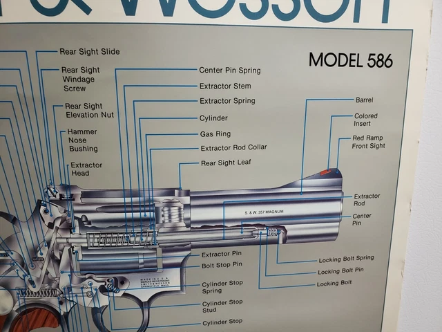 SMITH AND WESSON Vintage L Frame revolver Cutaway Poster & Pin $40.00 ...
