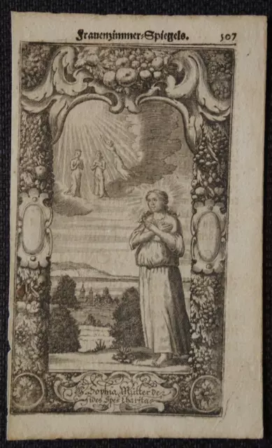 Heiligenbild  SOPHIA   Kupferstich  holy card  santino  17.Jh.  gravure  #183