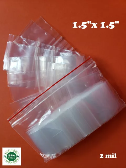 1.5" x 1.5" Clear Zip Seal Lock Top Plastic Bags 2Mil Jewelry Pill Small Mini