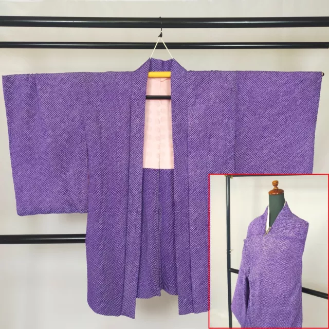 Japanese vintage Kimono  "Haori"  Pure Silk ,All Shibori, purple:9026