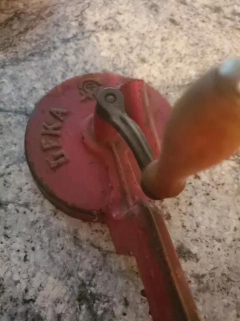 Vintage Dutch Geka Bean Slicer-Red Cast Iron With Wood Handle