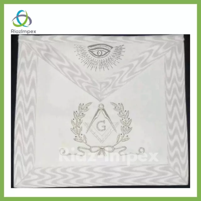 Hand Embroided Masonic Regalia Master Mason Apron White