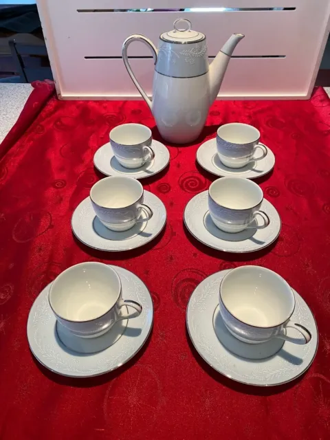 Noritake Laureate 5651  Expresso 6 Demitasse Cups & Saucers and Coffee Pot