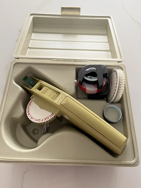 Vintage Dymo M-6 Gold Label Maker  Original Case And 3 Wheels, Tape