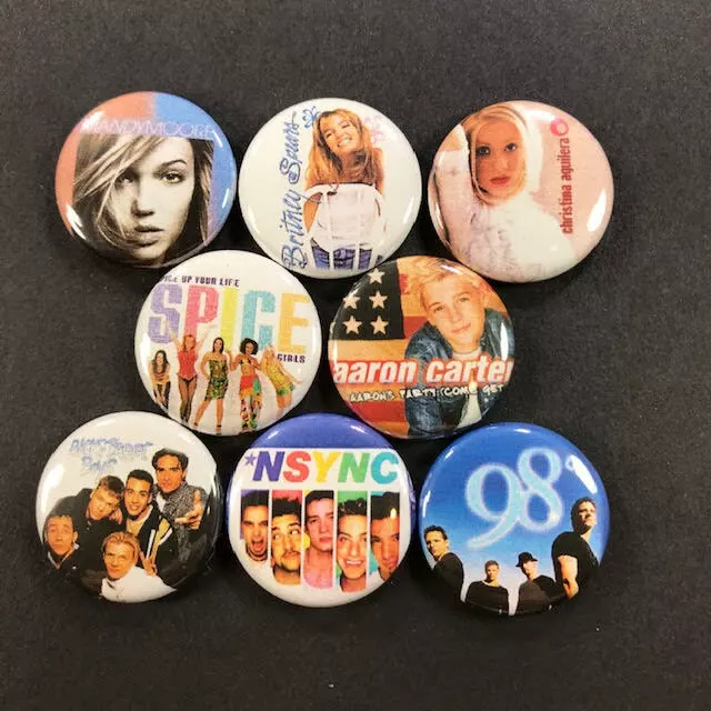 Pop Stars 1" Button Set (8 Pins) Boy Bands NSYNC Spears Aguilera Backstreet Boys