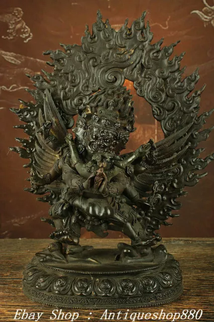 14" Old Tibet Buddhism Bronze Temple Mahakala Wrathful Deity Buddha Statue