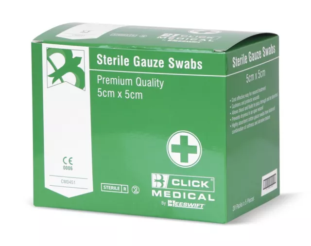 Click Medical Gauze Swabs 5cm x 5cm Sterile - 100 pack - 20 packs of 5