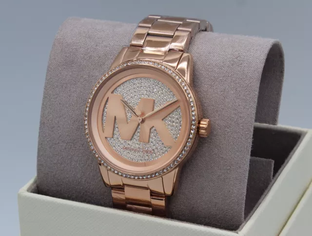 New Authentic Michael Kors Ritz Rose Gold Crystals Pave Women's Mk6863 Watch