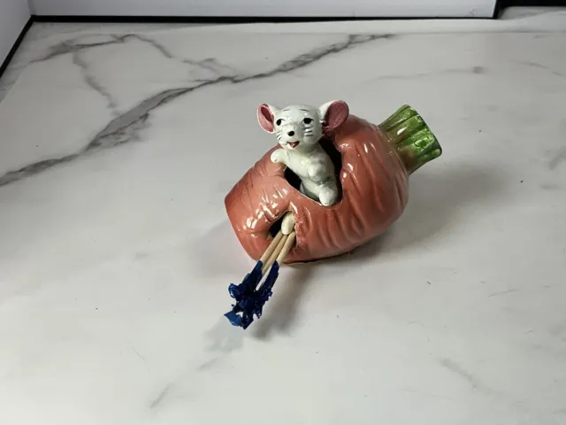 Japan Mouse Carrot Toothpick Holder Hand Painted Vintage 1950’s Repaired
