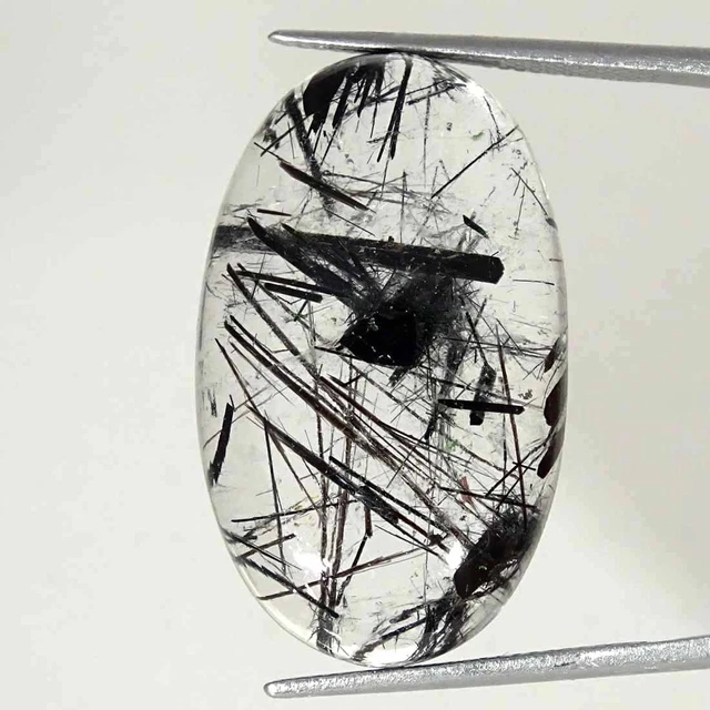 27.00Cts Noir Naturel Rutile Quartz Ovale Cabochon Desseré Gemme