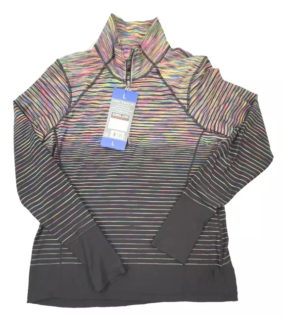 Kirkland Womens Large Signature Zip Pullover Black Rainbow ombré