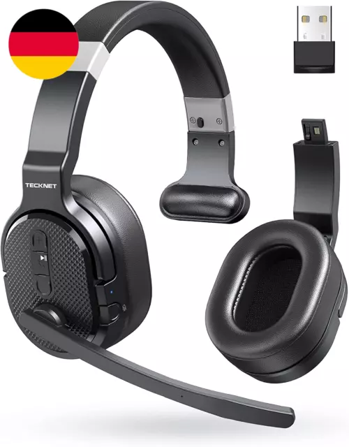 TECKNET Bluetooth Headset Mit Mikrofon, USB Dongle Noise Cancelling Single Und D 2