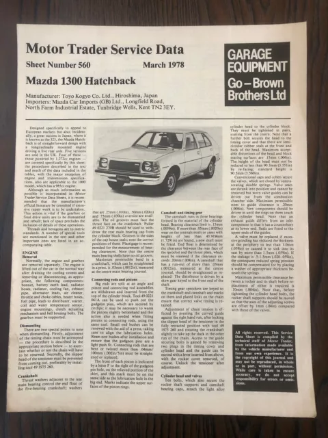 Motor Trader Service Data 1978 - Mazda 1300 Hatchback - Sheet 560