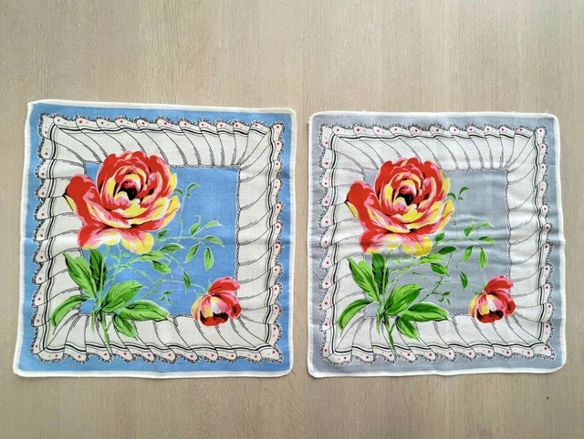 2 x Rose Handkerchiefs, Floral Cotton Hanky, Wedding handkerchief