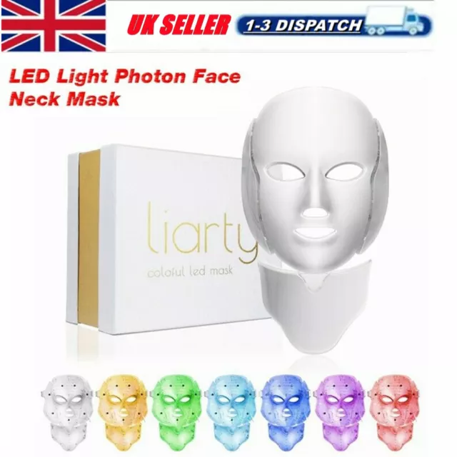 7 Colors LED Light Photon Face Neck Mask Rejuvenation Skin Therapy Wrinkles UK