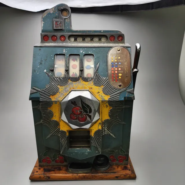 Vintage 5c Mills Bursting Cherry Slot Machine - Antique Needs Restored