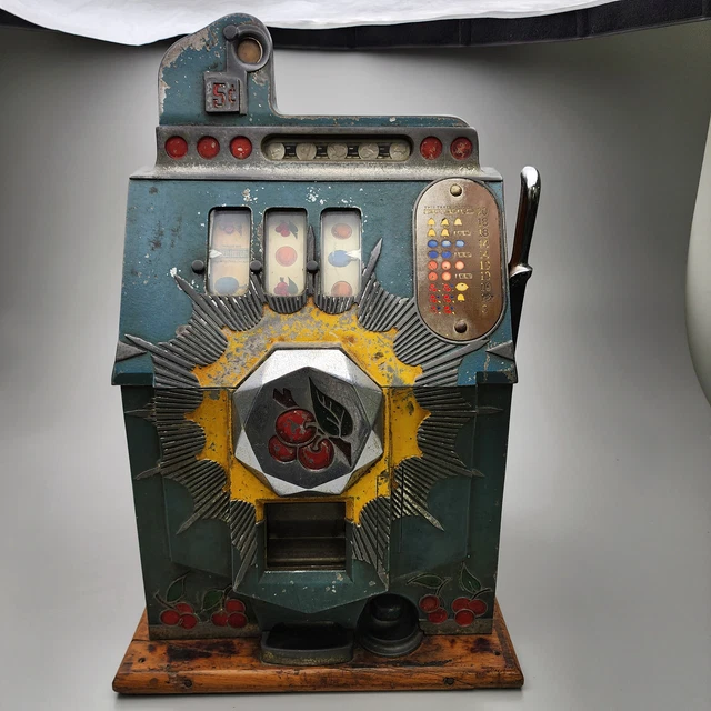 Vintage 5c Mills Bursting Cherry Slot Machine - Antique Needs Restored Vintage 5c Mills Bursting Cherry Slot Machine - Antique Needs Restored