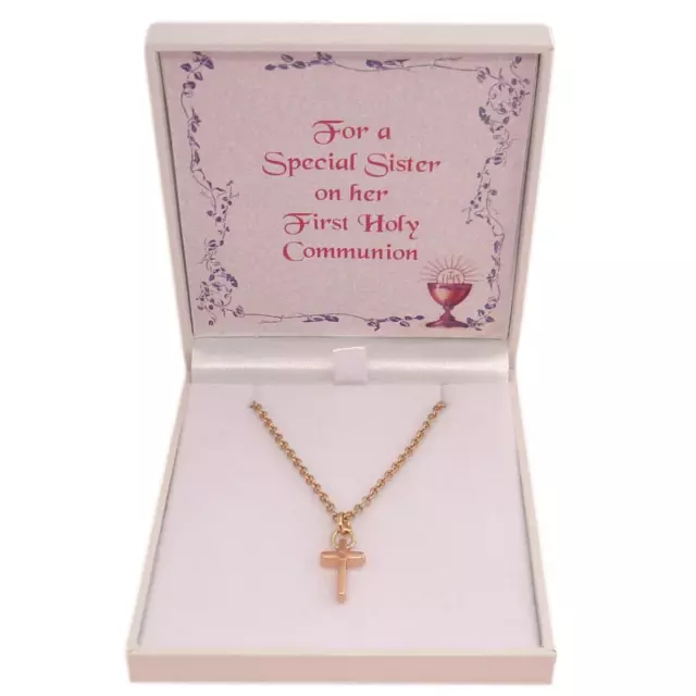 First Holy Communion Necklace for Girl. Rose Gold Cross Pendant. Gift Boxed.