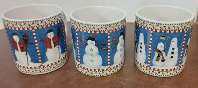 Sakura Christmas Snowman Coffee Mugs 1998 Debbie Mumm (set of 3)