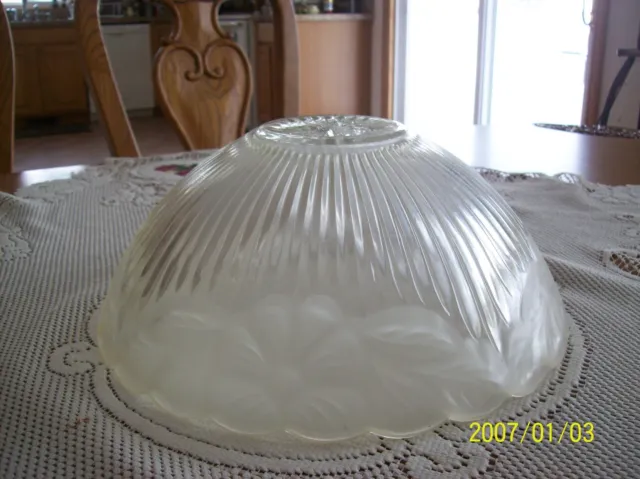 Glass Ceiling Shade 1930's Frosted Floral & Ribbed Design Scalloped Edge