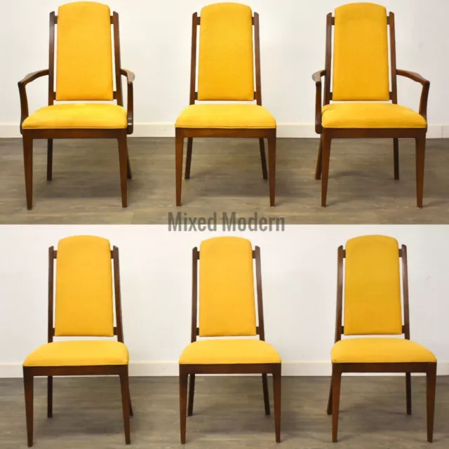 Walnut Yellow Mid Century Modern Dining Chairs- Set of 6