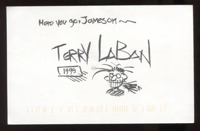 Terry LaBan Signed Sketch Post Card Autographed Signature Cartoonist Cud