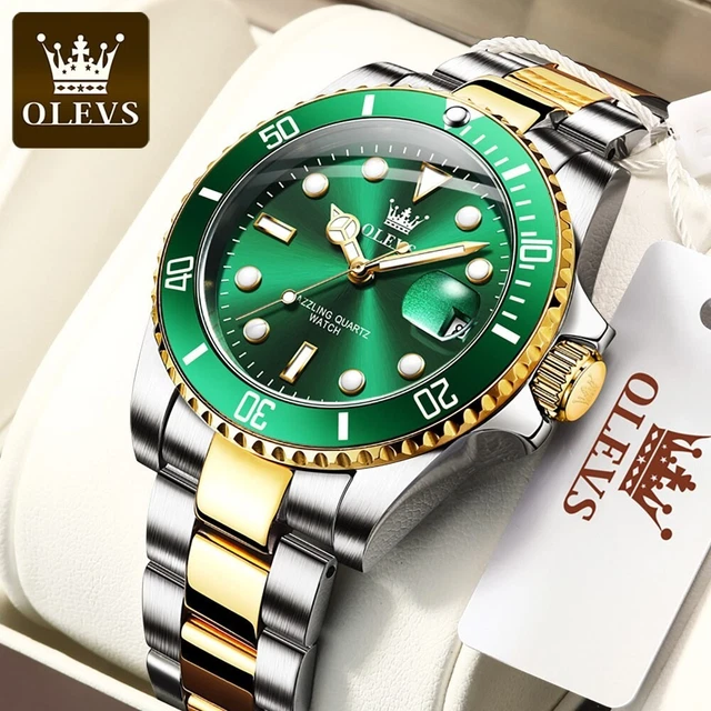 Montre Homme Luxe Suisse Quartz Acier Inoxydable Cadran Vert - Neuf Avec étiquettes