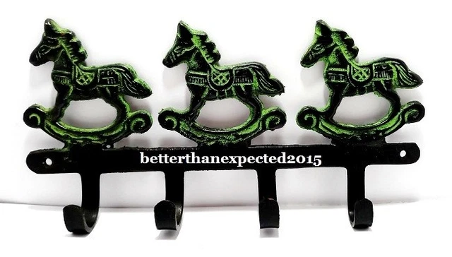 VINTAGE SOLID BRASS HORSES WALL HANGER HOOKS KEY COAT LEASH Holder Horse Farm H1