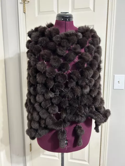 VINTAGE RABBIT FUR Poncho Cape Chocolate Brown One Size Fits XS-XL Open ...