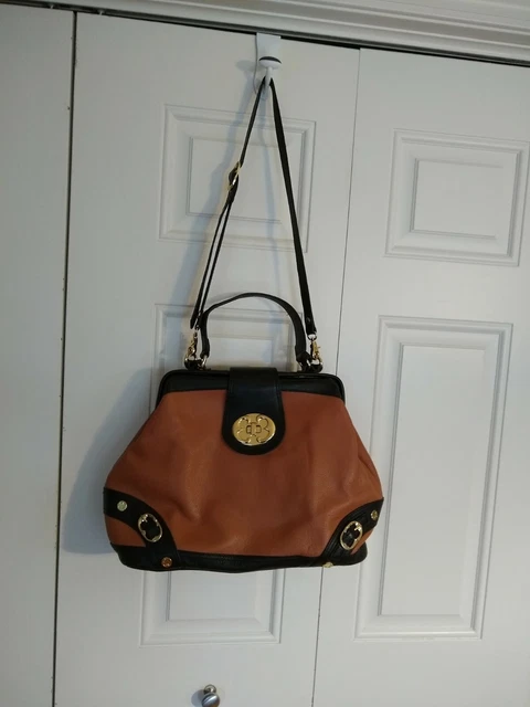 Emma Fox Brown/Black Leather Shoulder Satchel/Tote Large 11"X 17" Nice Condition