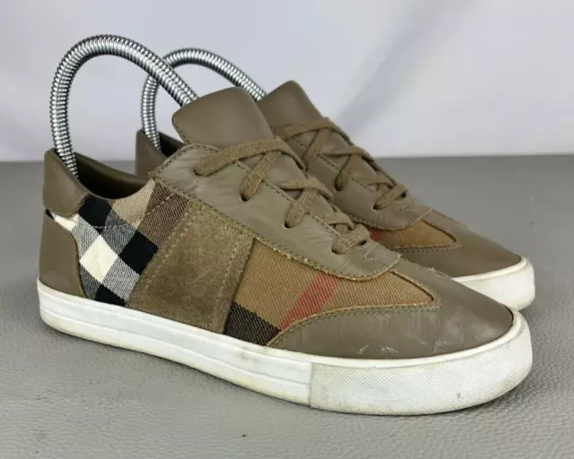 Burberry Beige/Brown House Check Canvas & Leather Low-Top Sneakers Size EU35/US5