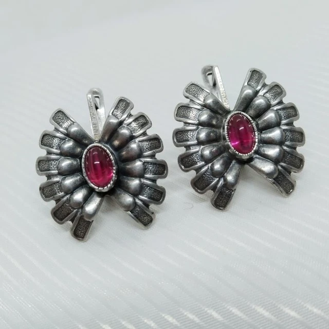 Vintage Women's Jewelry Earrings Sterling Silver 925 Russian Pink Corundum