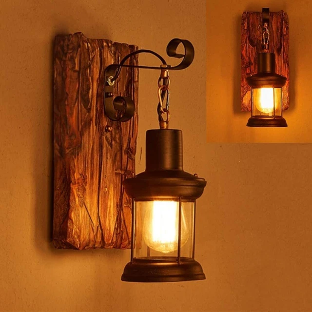 Antik Retro Vintage industriell Holz Wandleuchte Wand Lampe Wandleuchter Lichter