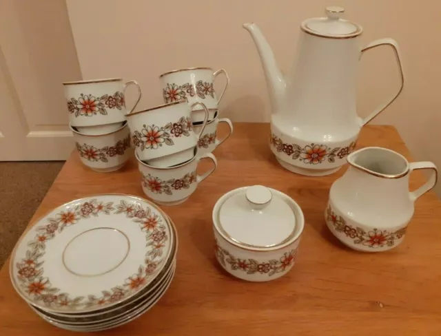 Chodziez Coffee Set, Coffee pot, sugar bowl, milk jug and 6 cups and saucers