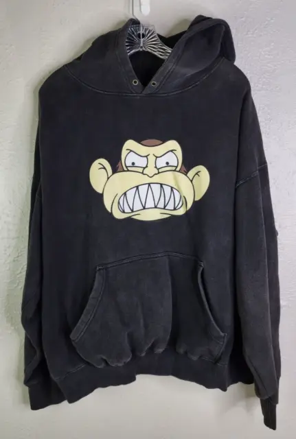 vtg family guy evil monkey y2k black faded hooded sweatshirt xl front pockets
