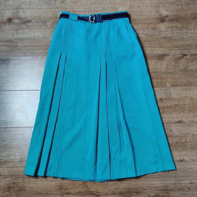 VINTAGE TREVIRA RAVENS 1960 Green Pleated Midi High Waisted Skirt