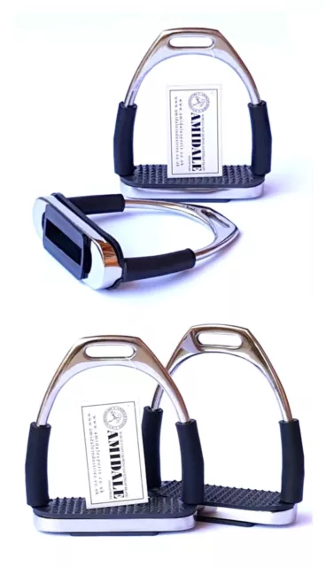 Amidale Flexi Safety Stirrups Horse Riding Bendy Irons Stainless Steel Bnwt