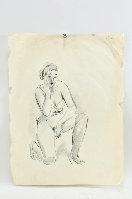 L85T22 Estate Ernesto de Fiori (1884-1945) Feather/Ink, Female Semi-Act