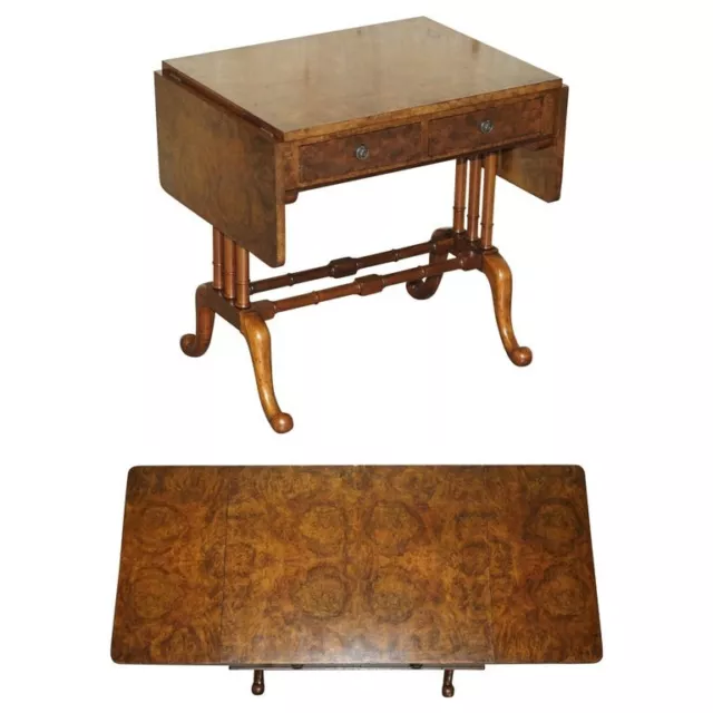 Antique Circa 1880 Extra Large Burr Walnut Extending Sofa Table Stunning Patina