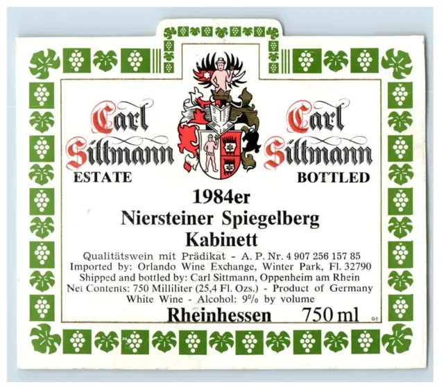 1970's-80's Carl Sittmann Kabinett German Wine Label Original S43E