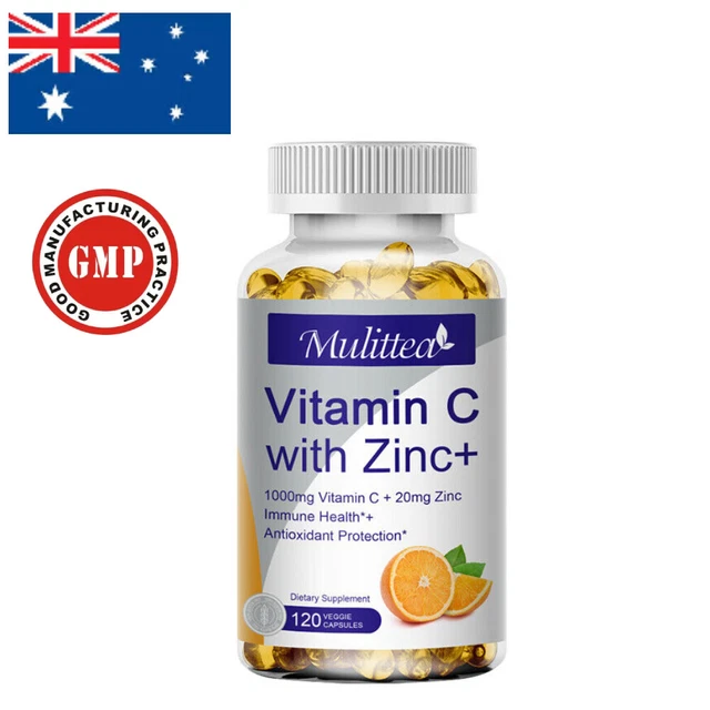 Vitamin C + Zinc 120 Capsules Brain Health Immune Support Antioxidant Supplement