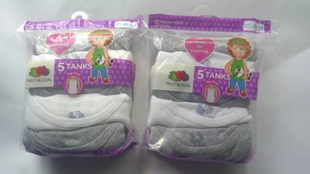 2 Pack (10 pieces) Fruit of the Loom Toddler Girls Girl Tanks Sizea 4T / 5T