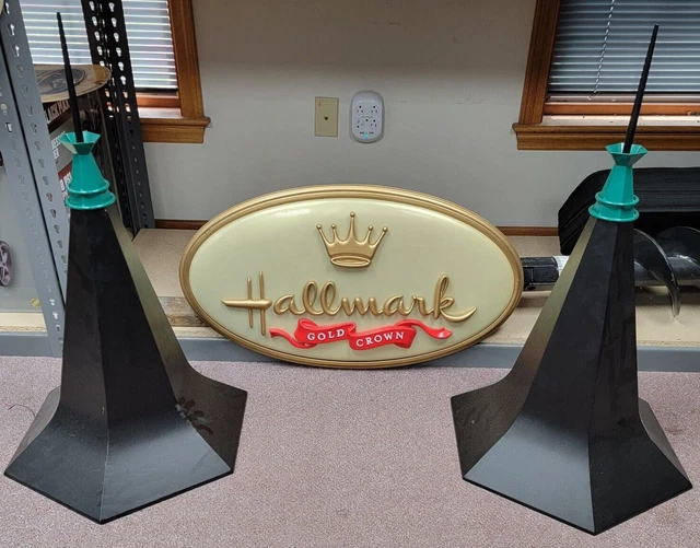 VINTAGE STORE DISPLAY Hallmark Gold Crown Sign Oval and Two Spires