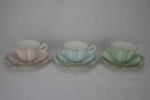 Vintage(1950s) 3 Royal Stuart Spencer Stevenson Candy Stripe Tea Cup Trios A++++