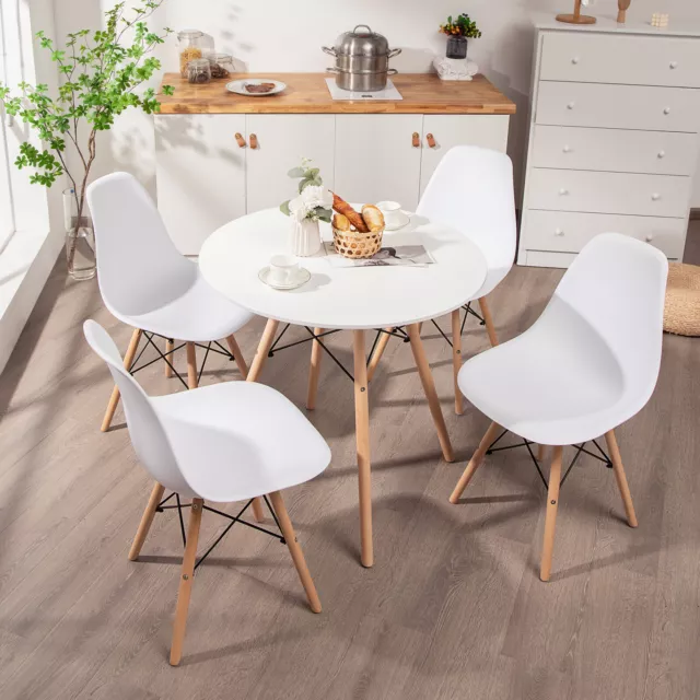 Giantex 5Pcs Dining Table Set 1 Round Table & 4 Chairs Modern Kitchen Wood White