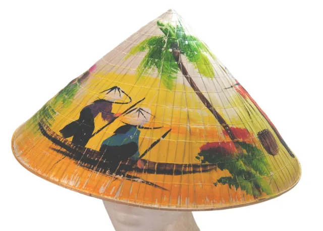 Genuine Painted Vietnamese Non La Conical Hat Vietnam Asia Viet Cong Farmer