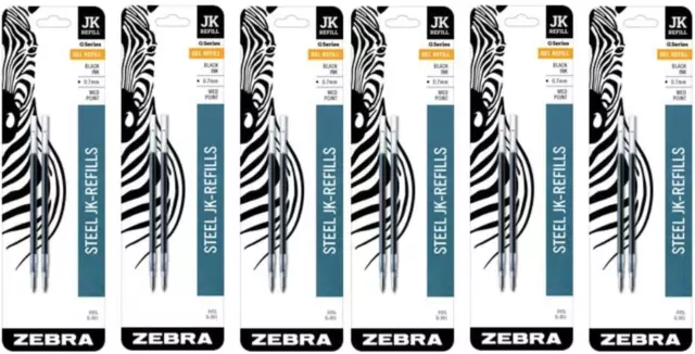 Zebra JK-Refll G301 Retractable Gel Pen Refills, 0.7mm, Medium Point, 6 PACK