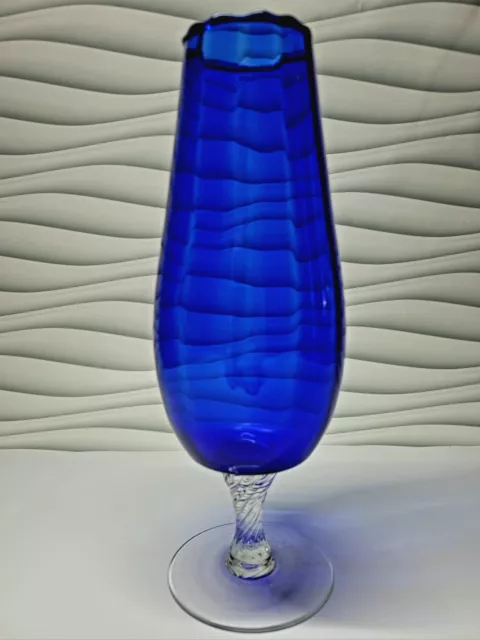 Vintage EMPOLI CHAMPAGNE GLASS Handcrafted Blue Fluted Balloon Glass 22.5cm