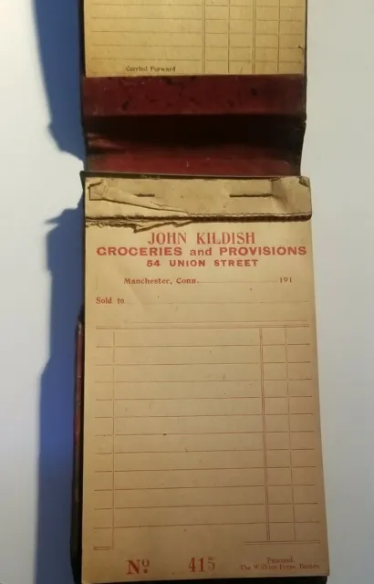 John Kildish Groceries and Provisions 54 Union St. Manchester CT Notebook