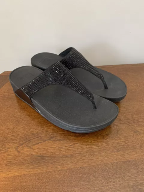 Fitflop Sandals Women’s Size 7 Black Sparkle T-Strap Thong Flip Flops Comfort